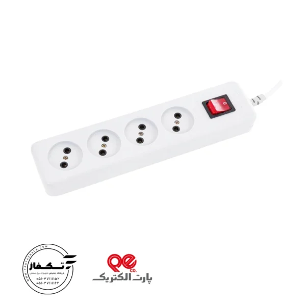 چهارخانه بدون ارت باکلید باکابل1/8 متر پارت الکتریک